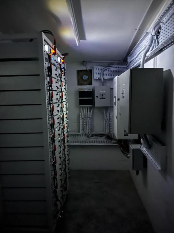 Sunsynk battery storage racks and electrical switchgear at SPIA